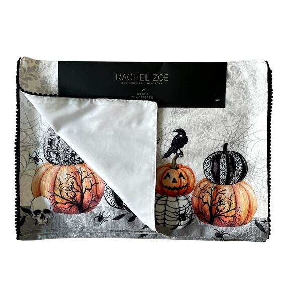 Rachel Zoe MACKENZIE PUMPKIN Halloween Placemats 13x19 Set of 4 Spooky New - Picture 2 of 8